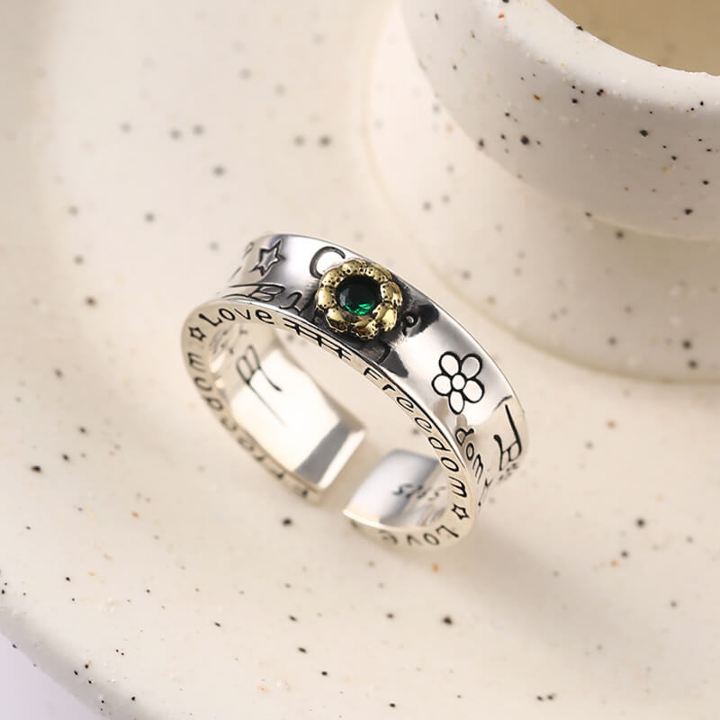 s925 sterling silver ring graffiti emerald ring live sale Japanese designer master J053C