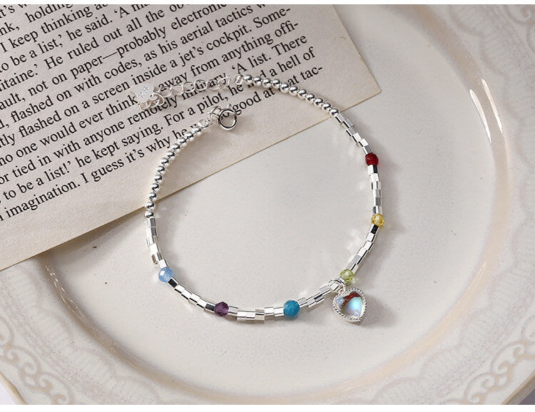 Colorful love moonstone bracelet s925 sterling silver original handmade series bracelet wild sweet cute 6821