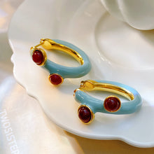 Load image into Gallery viewer, Blue Medium enamel ear buckle, retro, fashionable and high-grade
