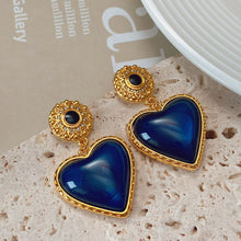Load image into Gallery viewer, French Retro Blue Love Earrings (female copper plated with gold)
