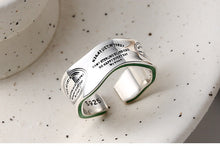 Load image into Gallery viewer, Avocado green ring s925 sterling silver irregular English letter lasagna ring women&#39;s ins tide brand open ring J0251L
