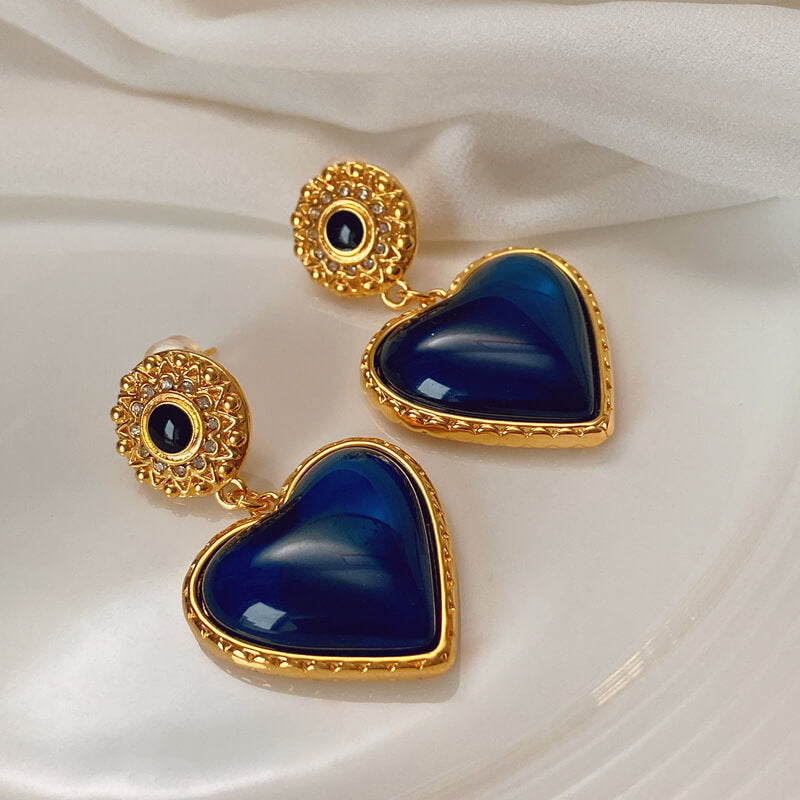 French Retro Blue Love Earrings (female copper plated with gold)