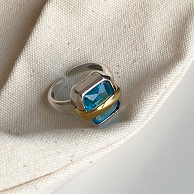Sapphire Ring 925 Sterling Silver Blue Square Color Block Ring Women's INS Heavy Industry Ring Light Luxury J026