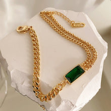 Load image into Gallery viewer, European and American green gem chain earrings bracelet neck chain retro double clavicle chain sleeve chain
